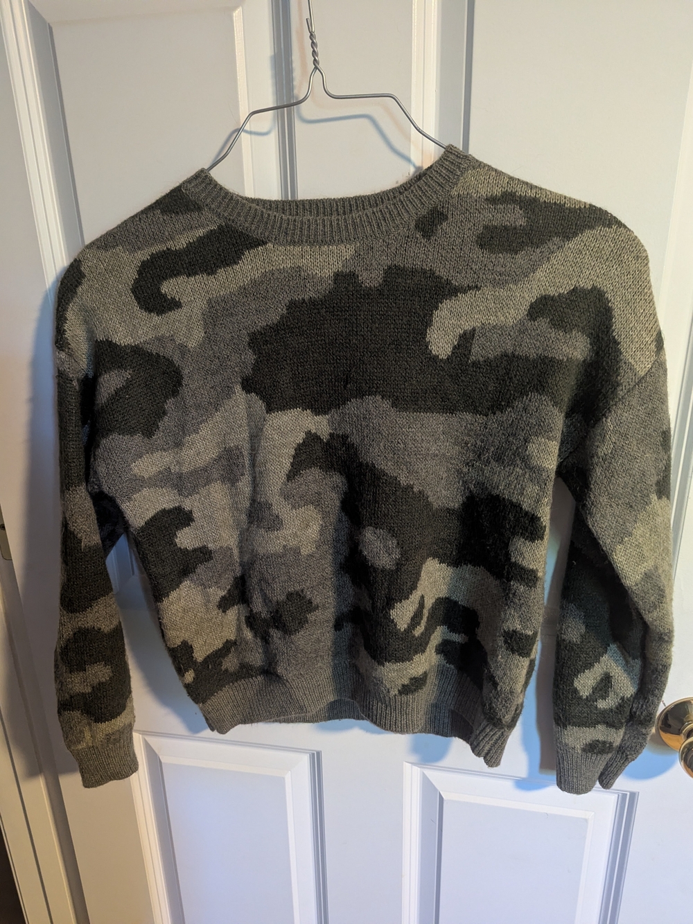 Lucky Brand Womens Camouflage Crewneck Sweater - Green & Black